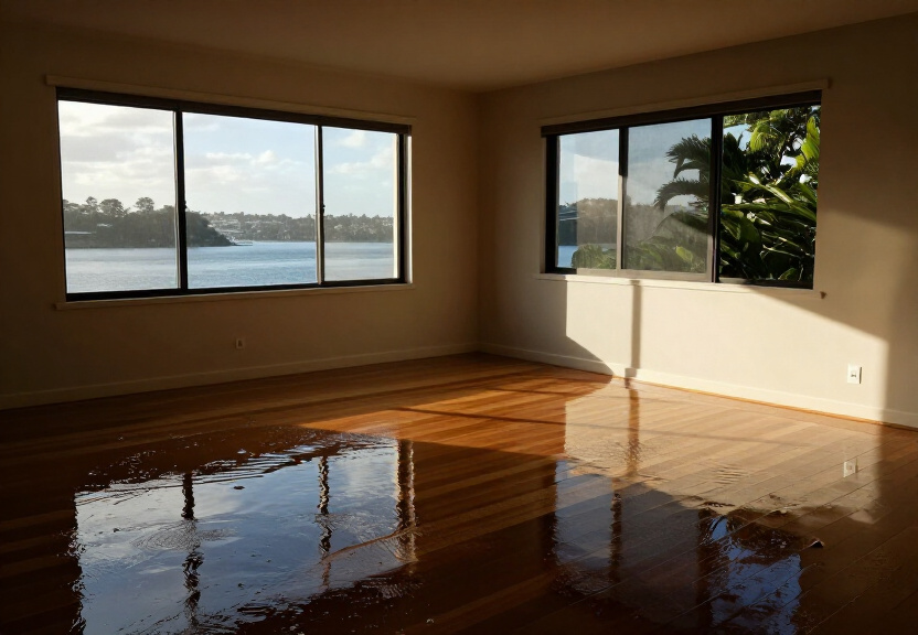 Water-damaged wall in a Marrickville Metro apartment before drying